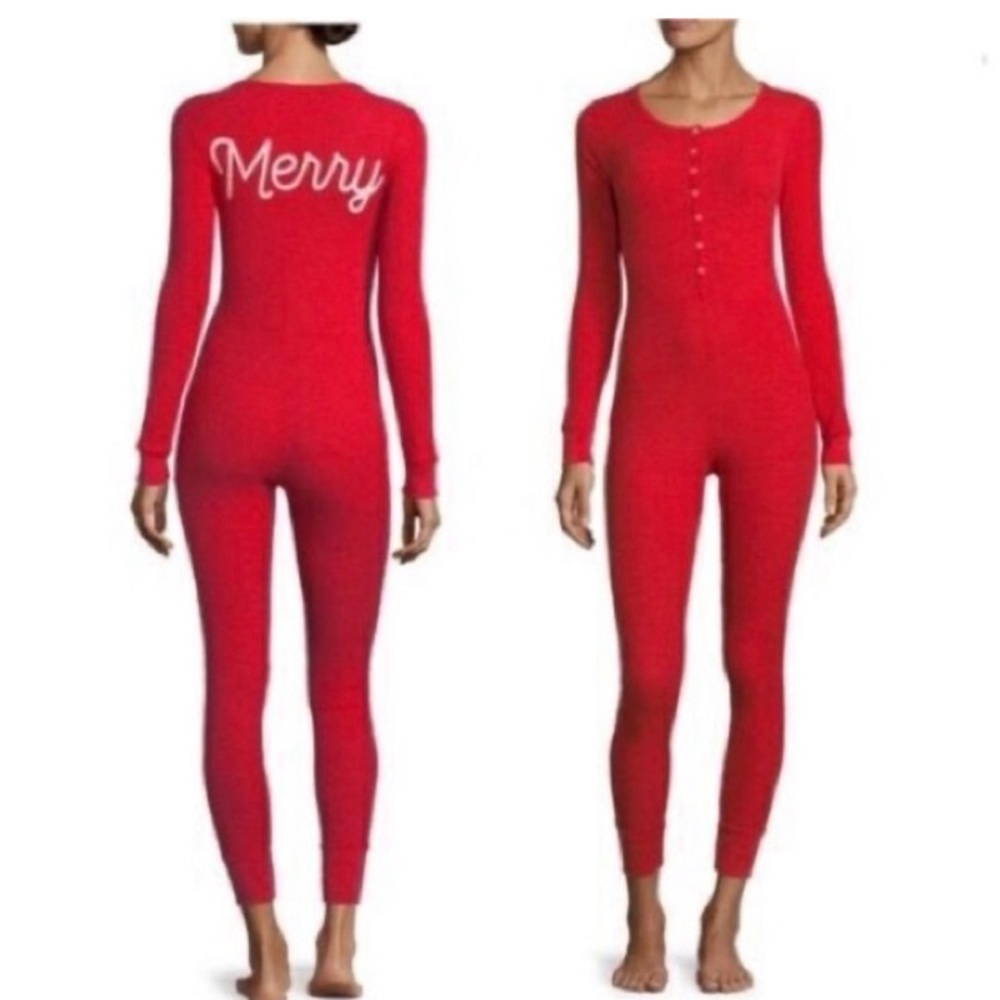 Red Long Sleeve Button-Up PJ WILDFOX S